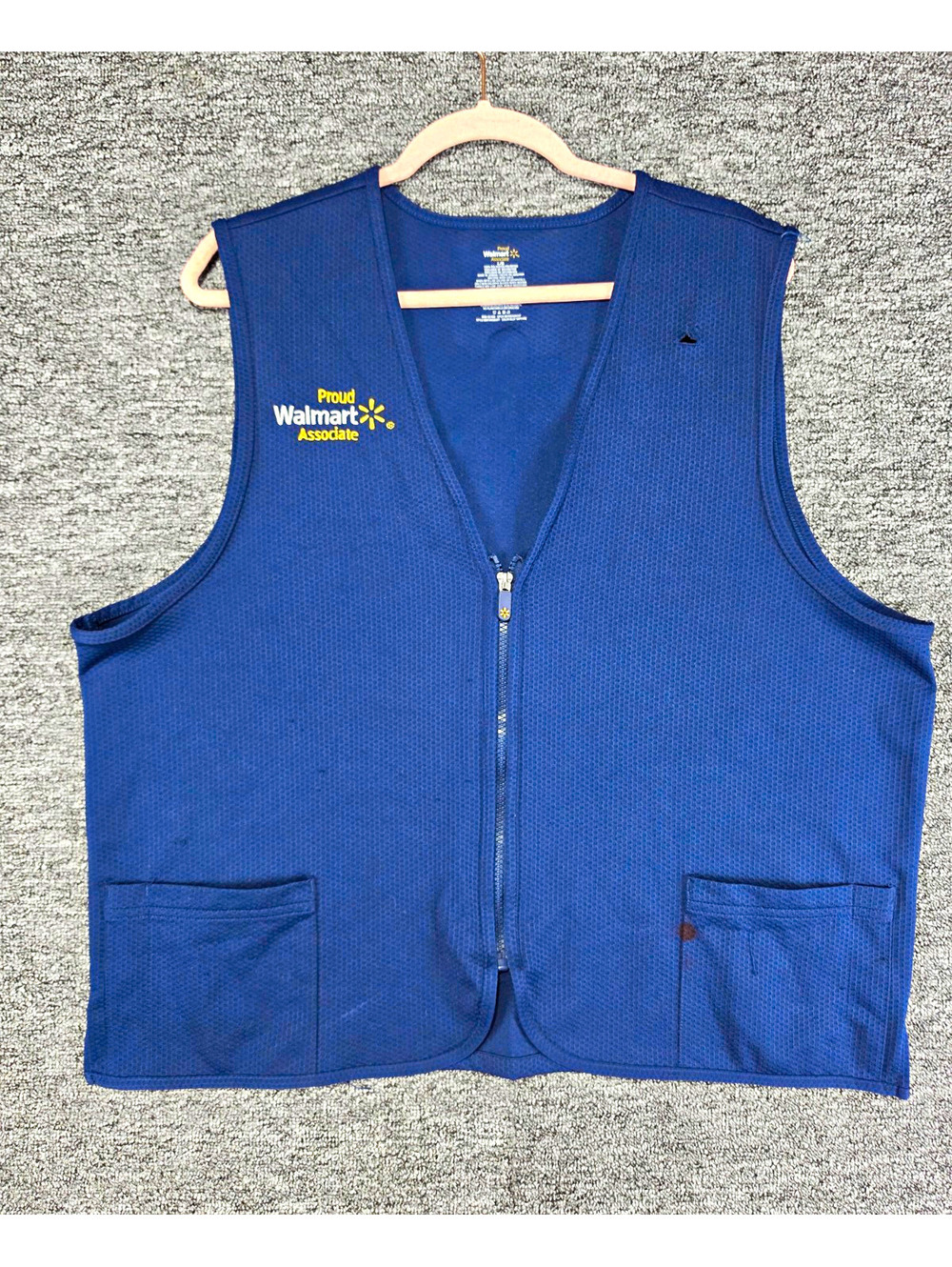 Walmart Unisex L Blue Polyester Zip Front Work Vest Pockets Logo